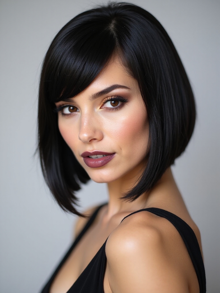 polished angled side part bob