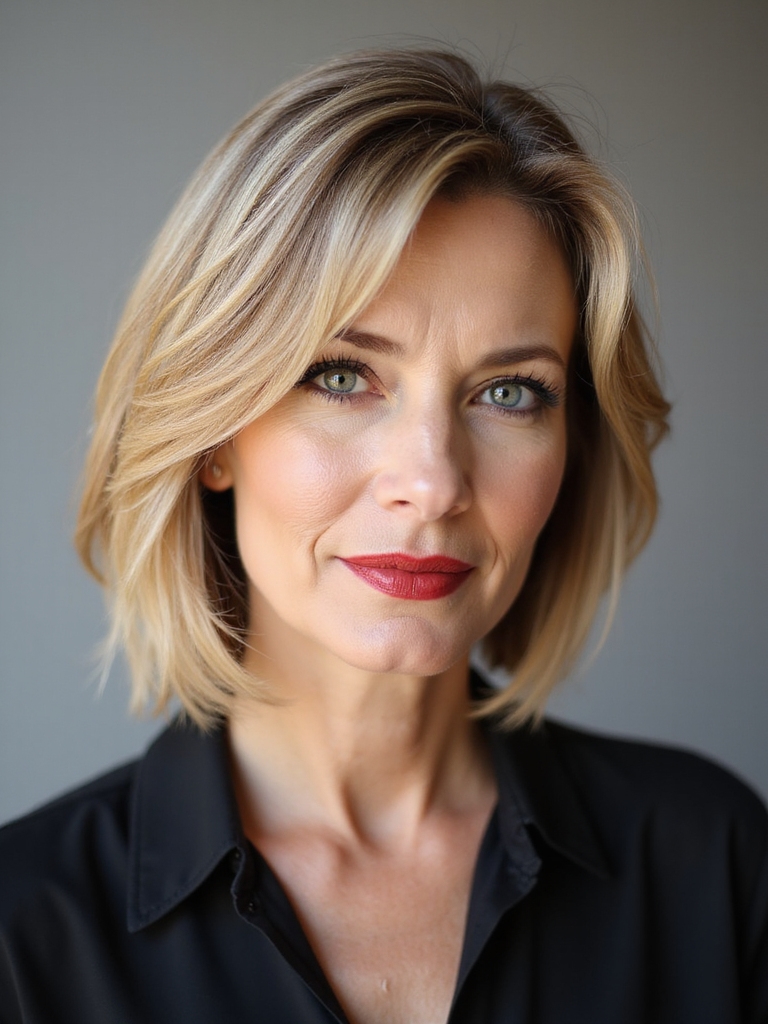 polished short stacked bob