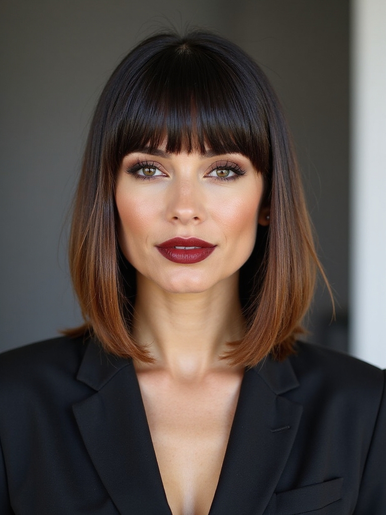 sculpted glossy angled bob