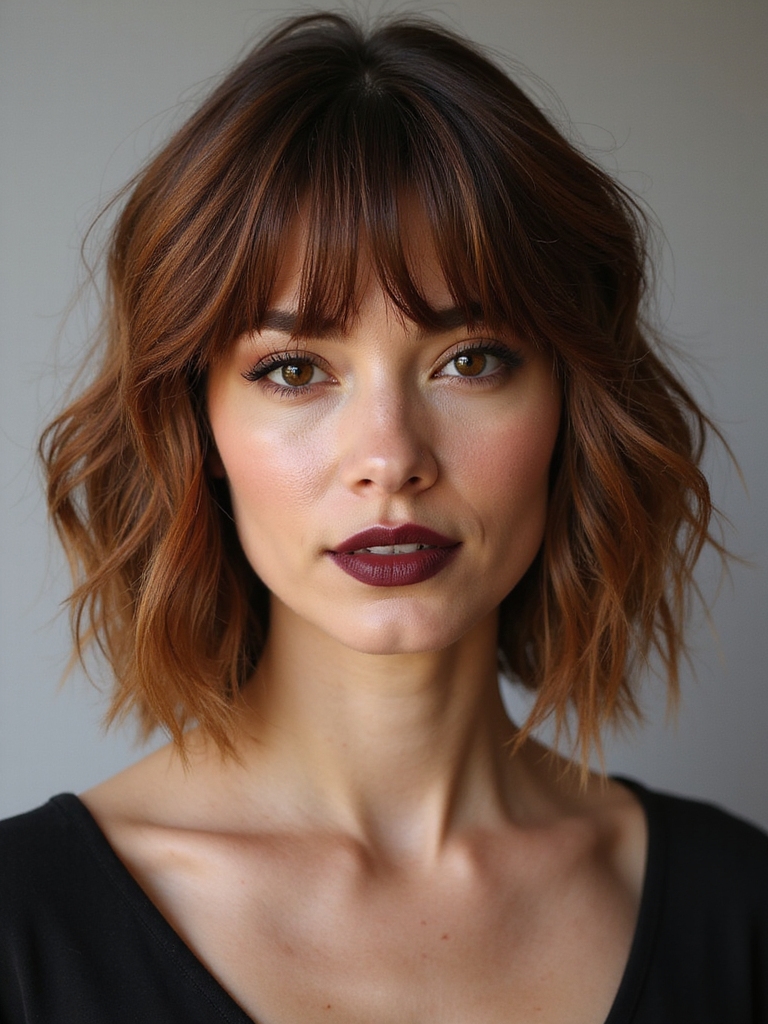 shaggy bob with curtain bangs