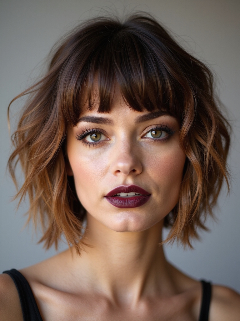 shaggy textured bob with bangs