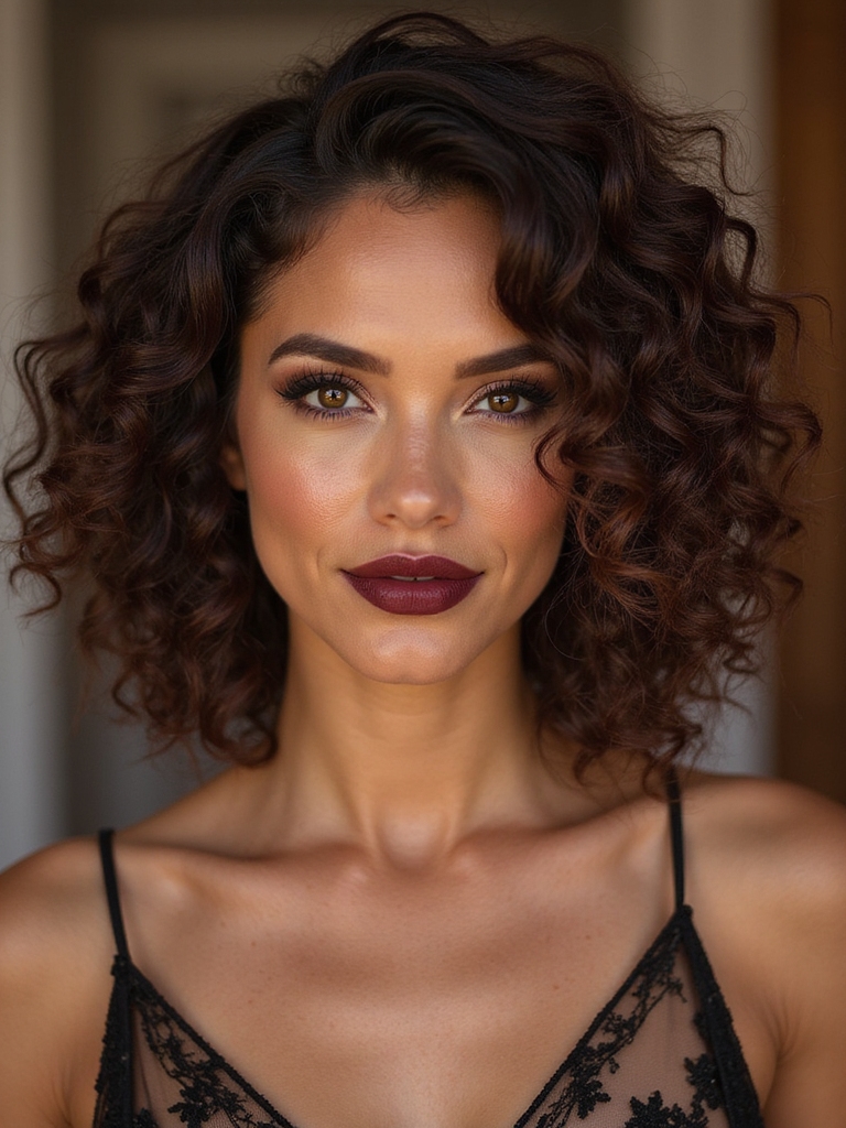 shorter lob enhances springy curls