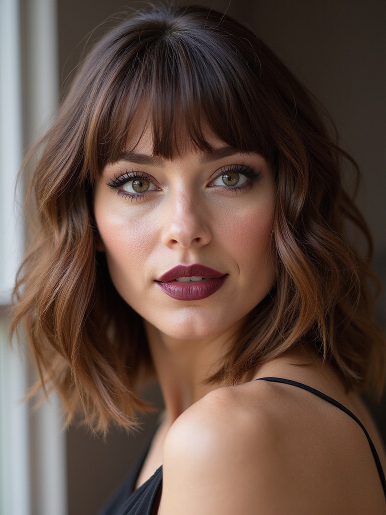 shoulder bob with curtain bangs