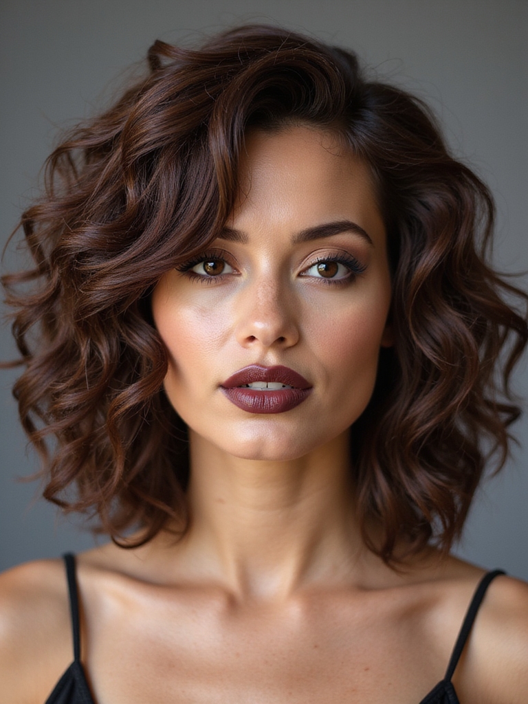 side part polished curly bob