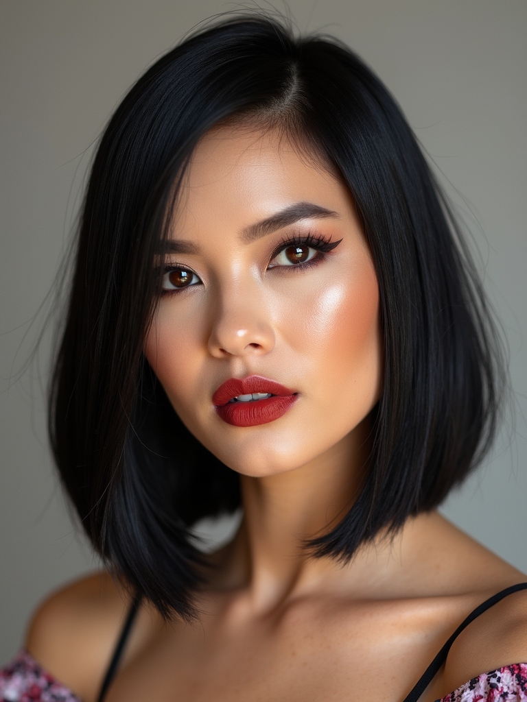 sleek asymmetrical blunt bob
