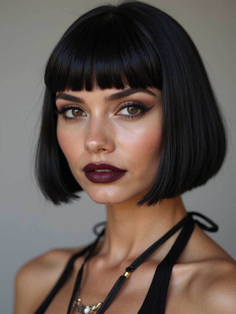 sleek blunt bob center part