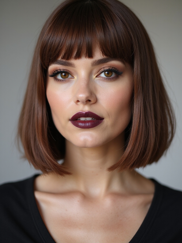sleek blunt bob with bangs