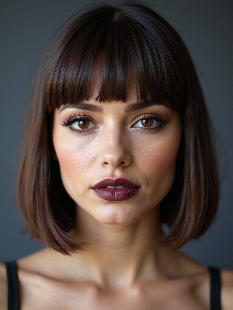 sleek blunt chocolate brown bob