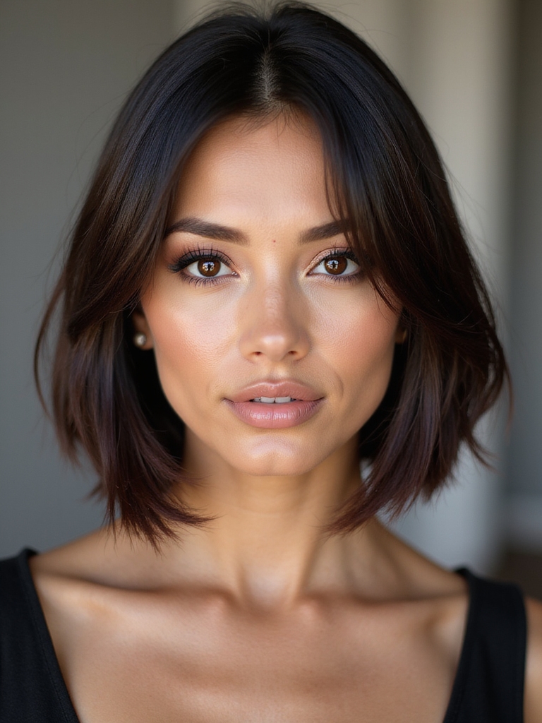 sleek center parted chin bob