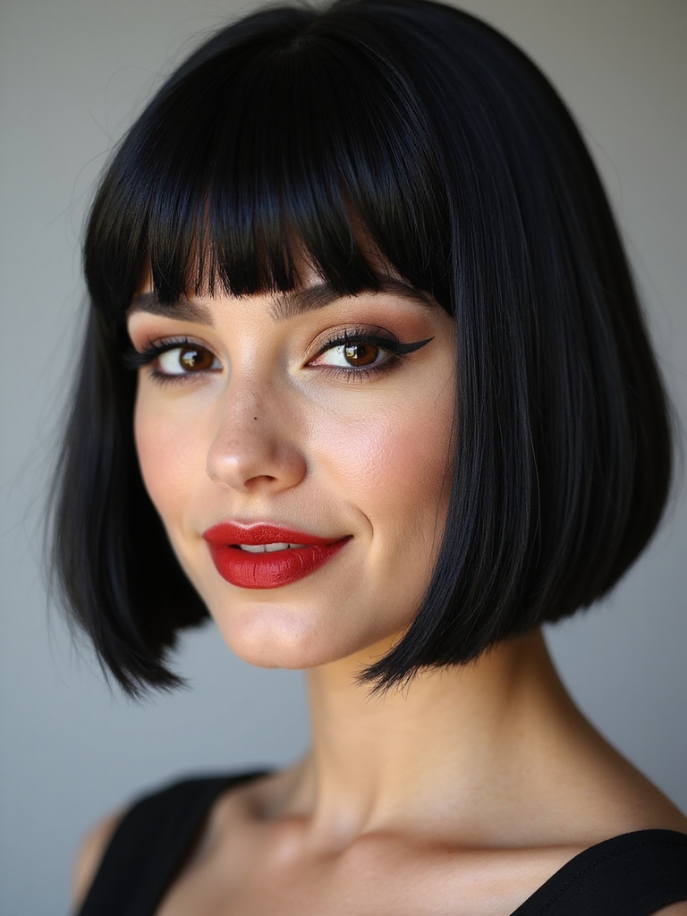 sleek chin length bob with bangs