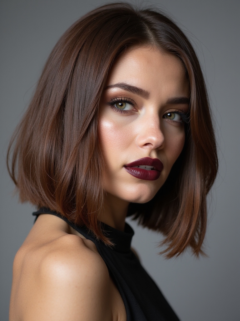 sleek elegant brown bob