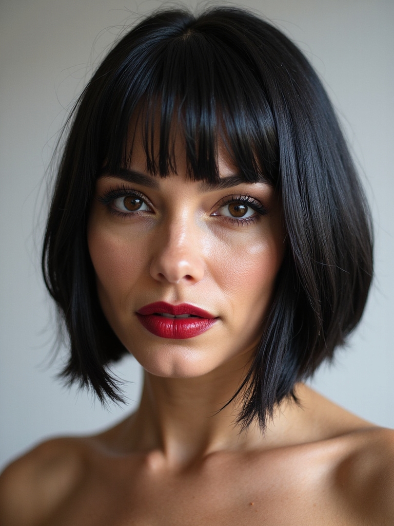 sleek glossy angled bob