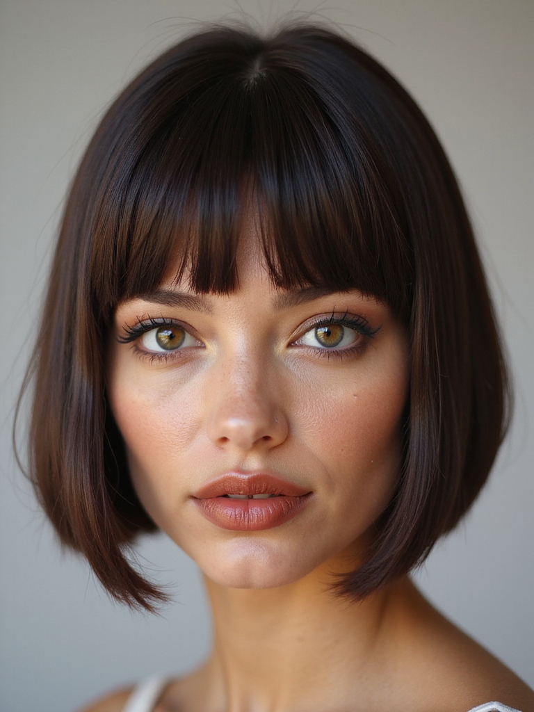 sleek lob with micro bangs