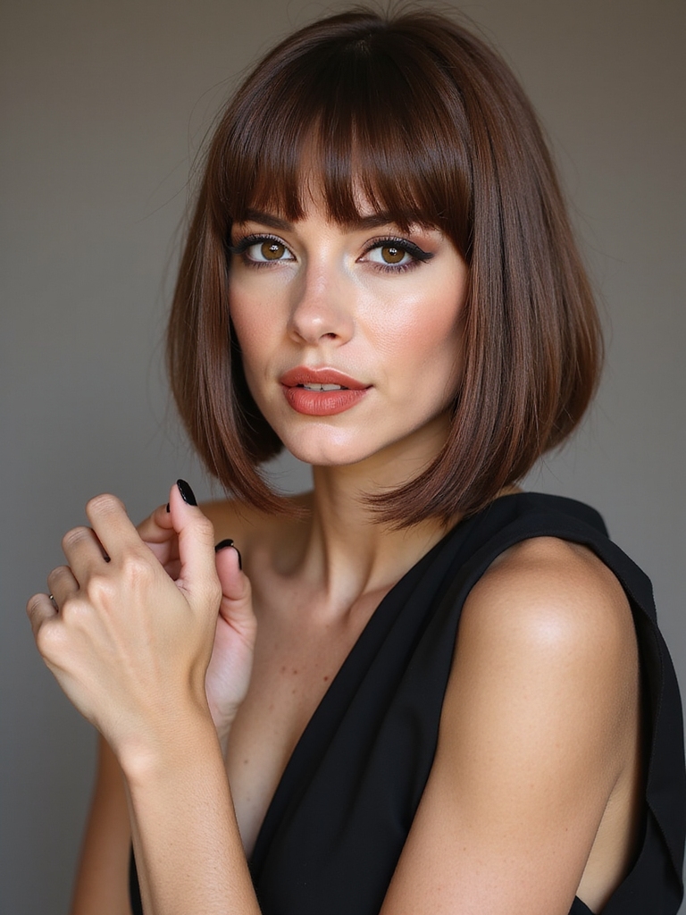 sleek medium bob with fringe