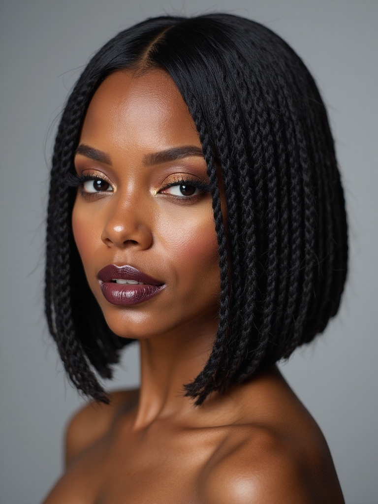 sleek side parted loc bob