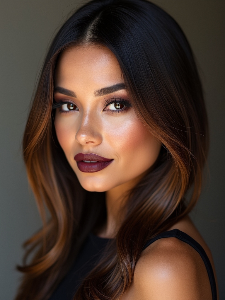 sleek side parted warm tones
