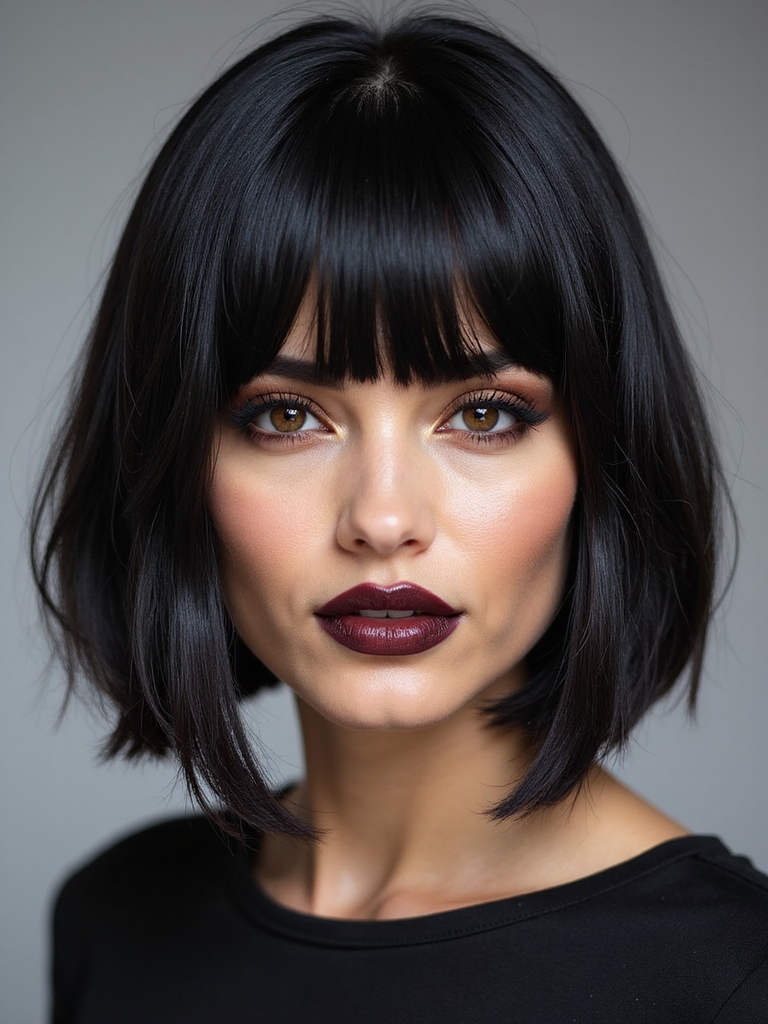 sleek straight bob with see through bangs