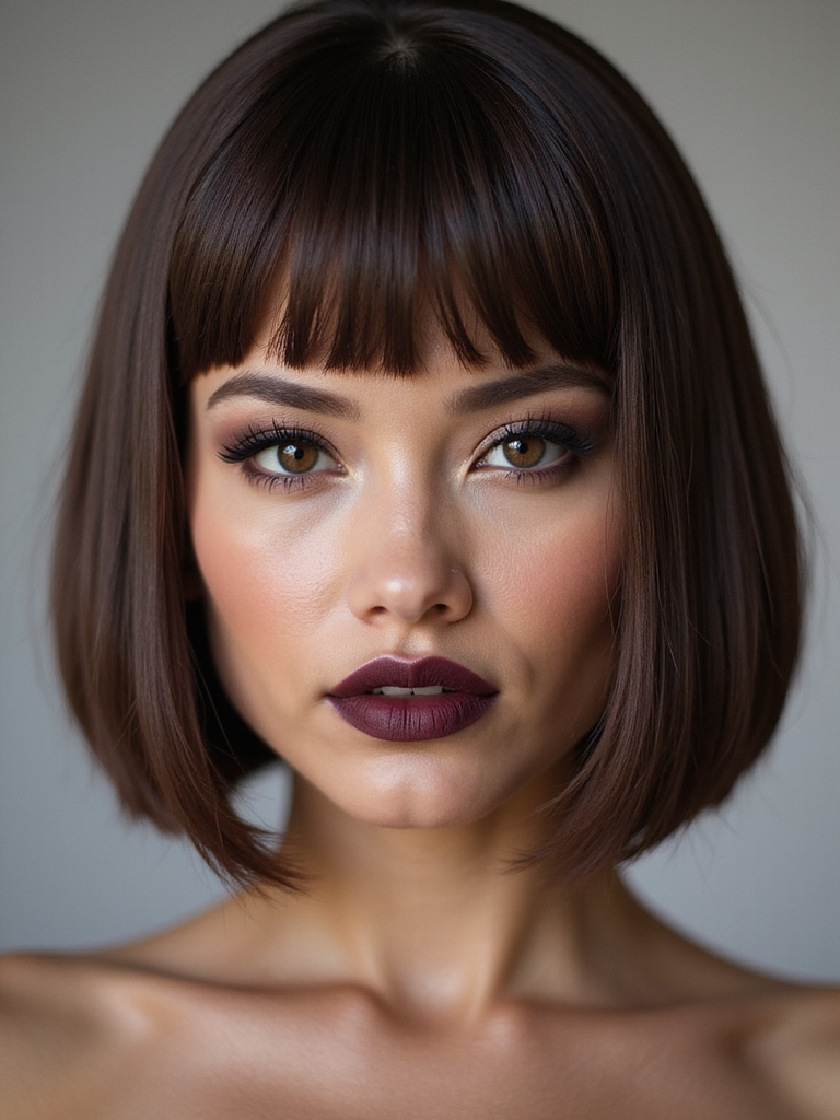 sleek straight chocolate brown bob