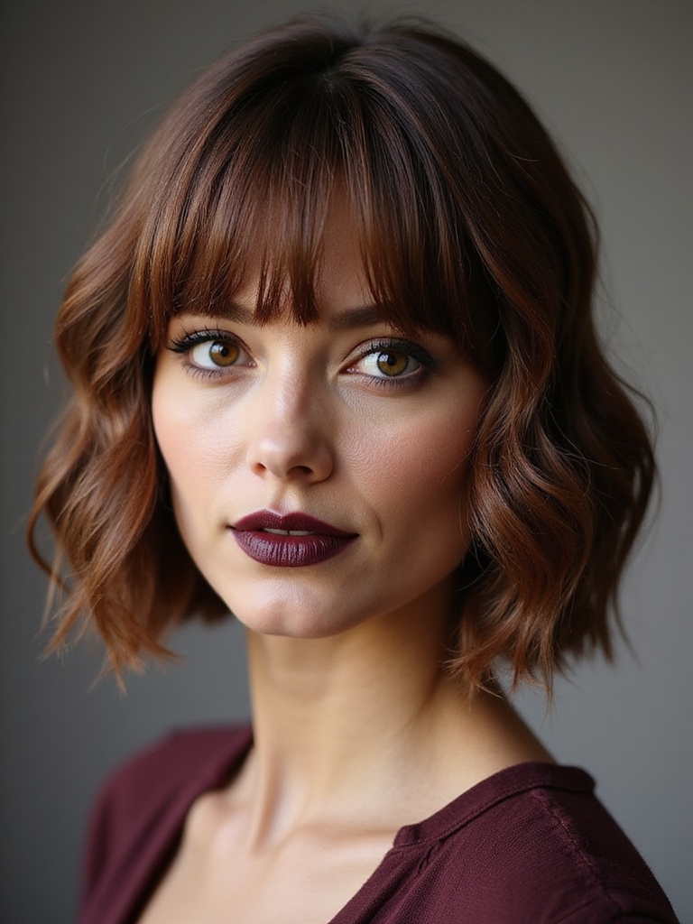 sleek textured bob with bangs