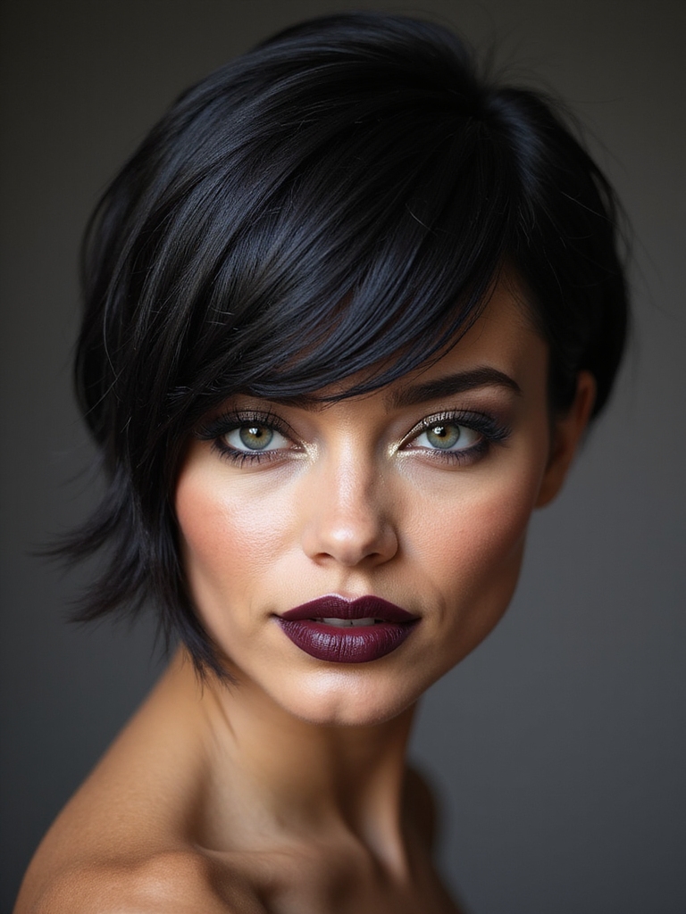 sleek textured side swept fringe