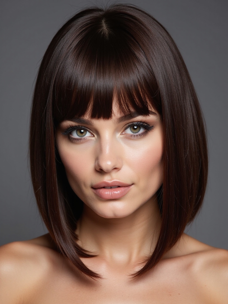 sleek voluminous long brunette bob