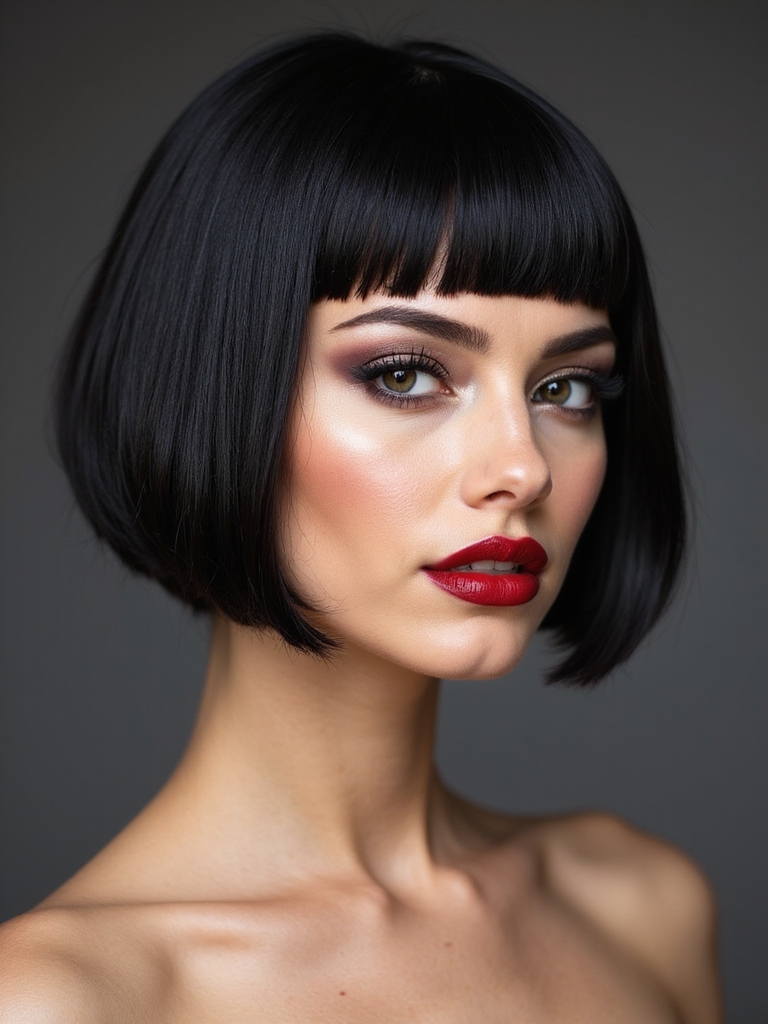 slicked back polished short bob