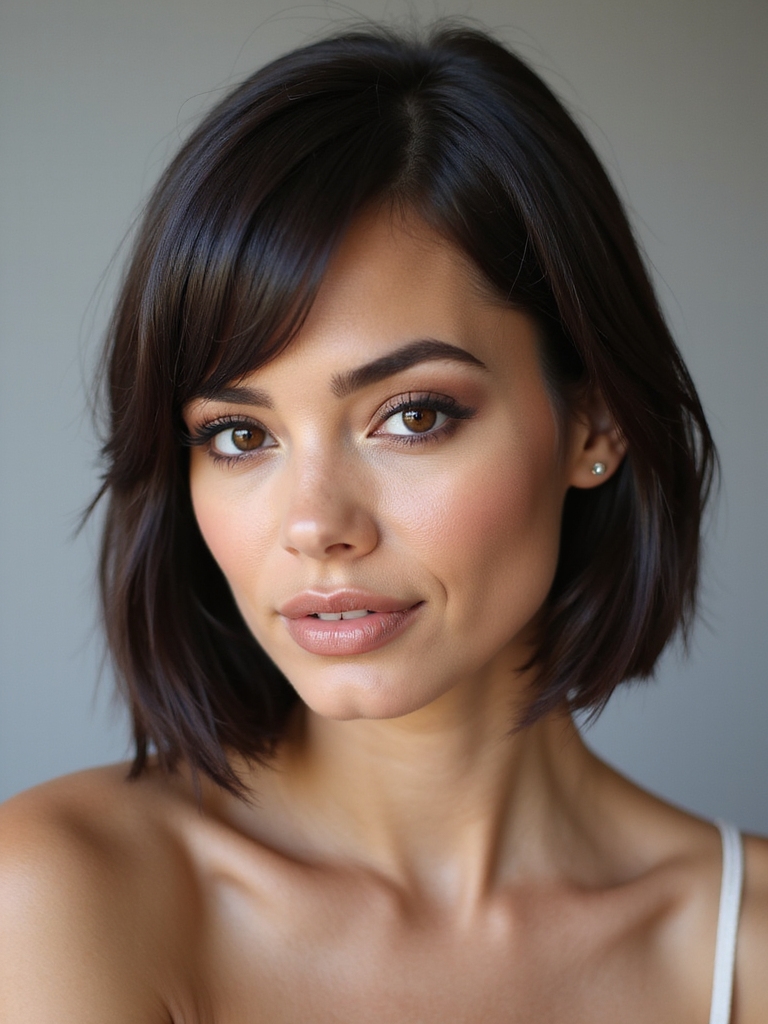 smooth caramel blushed blunt lob