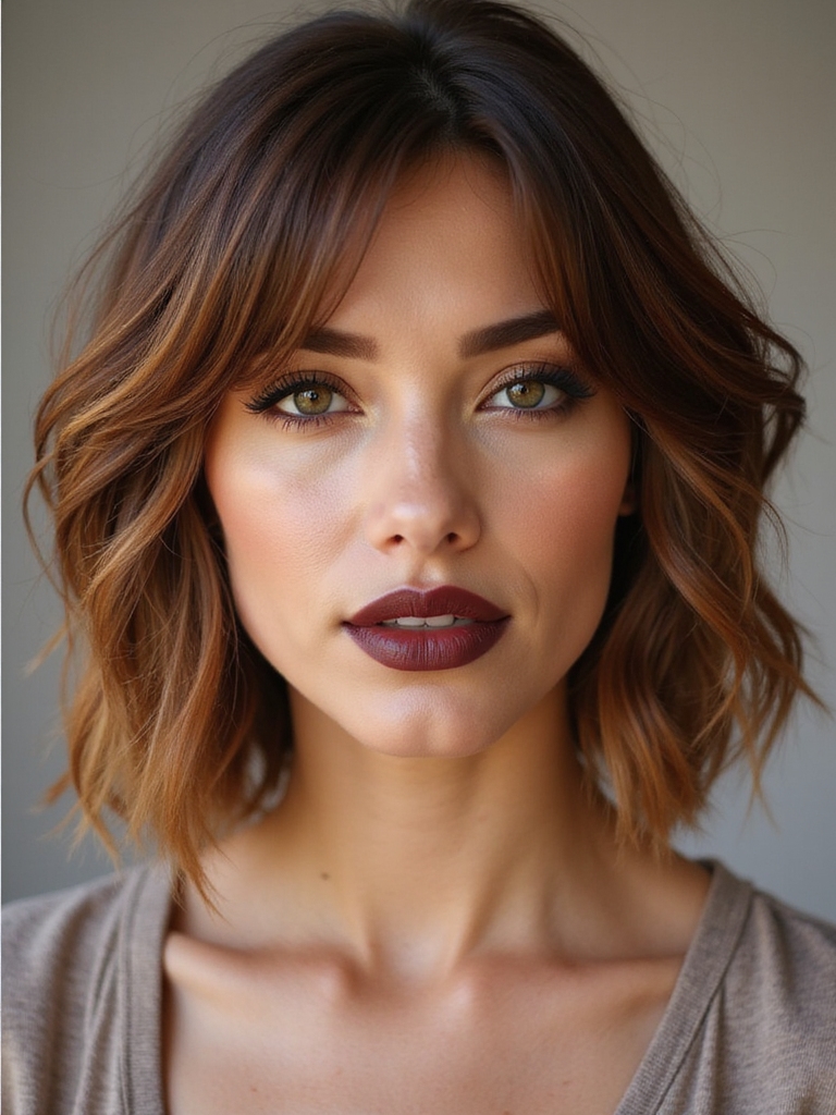stacked chestnut balayage bob