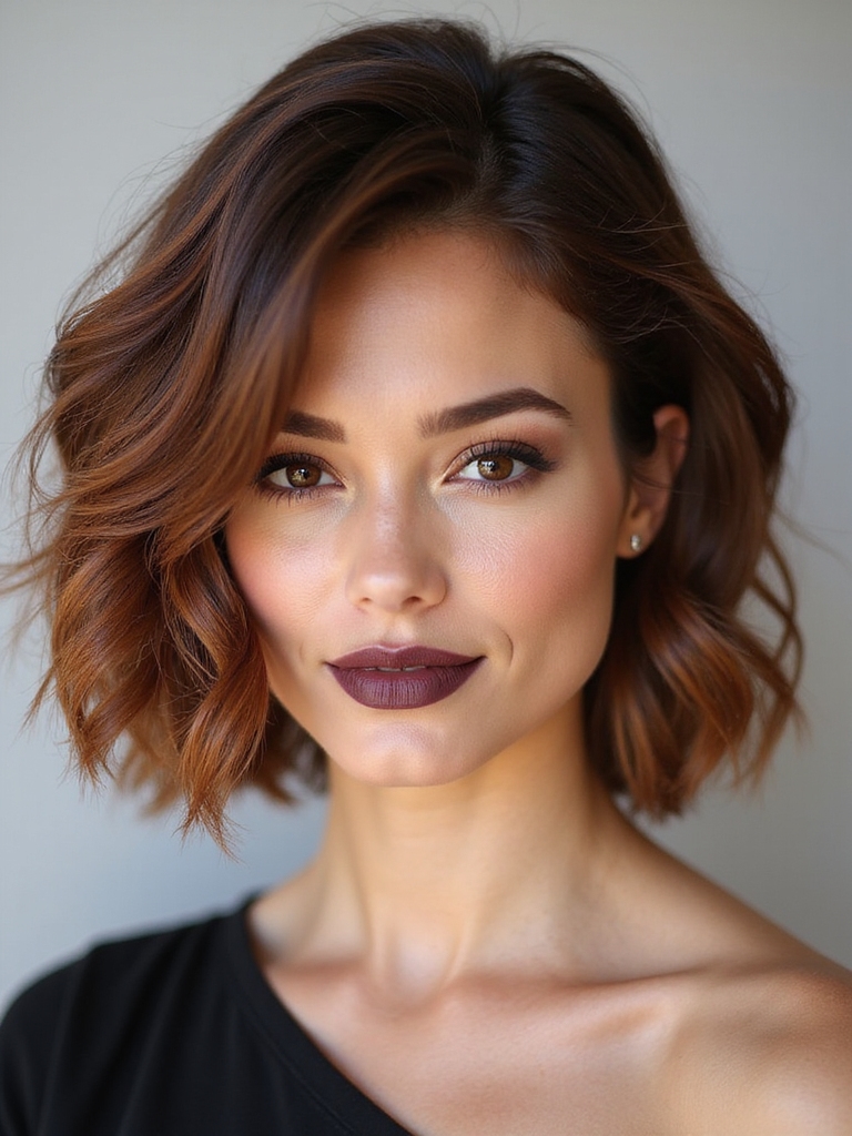 stripped bulky textured short bob