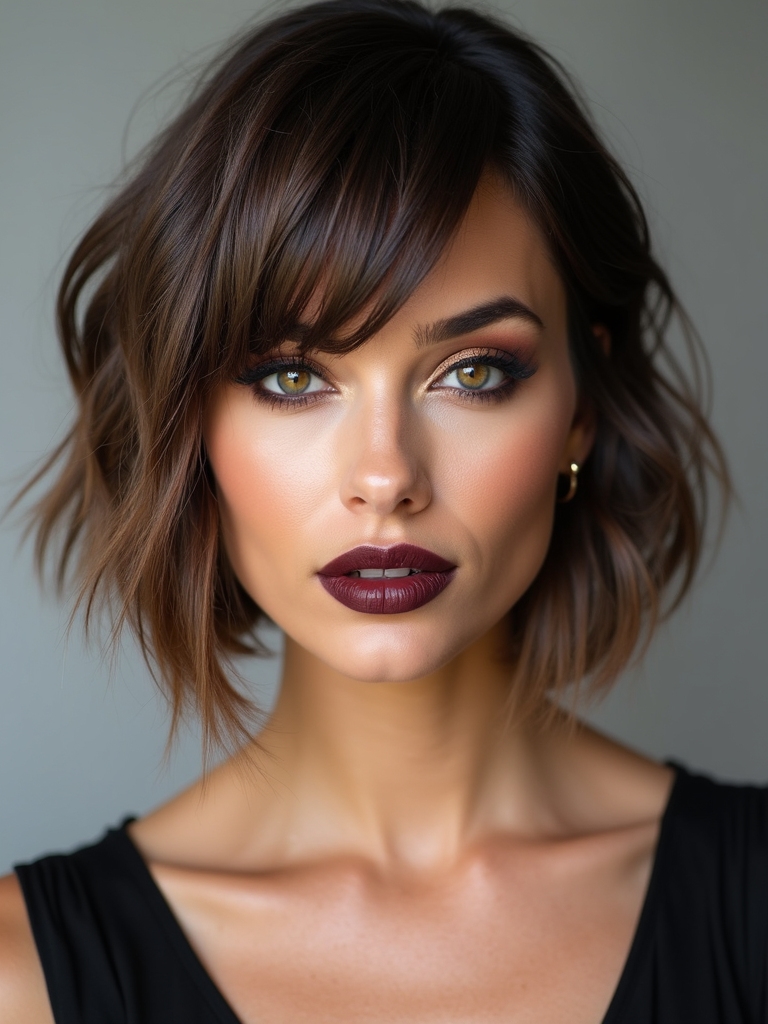 textured bob with bangs