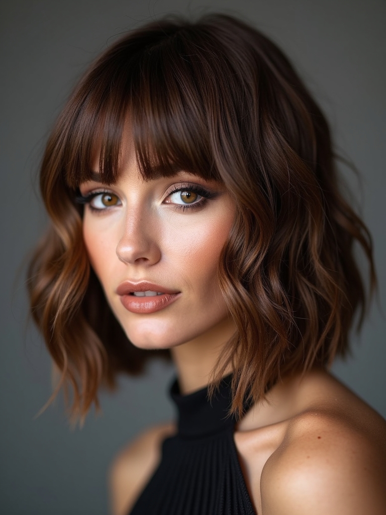 textured chin length layered bob