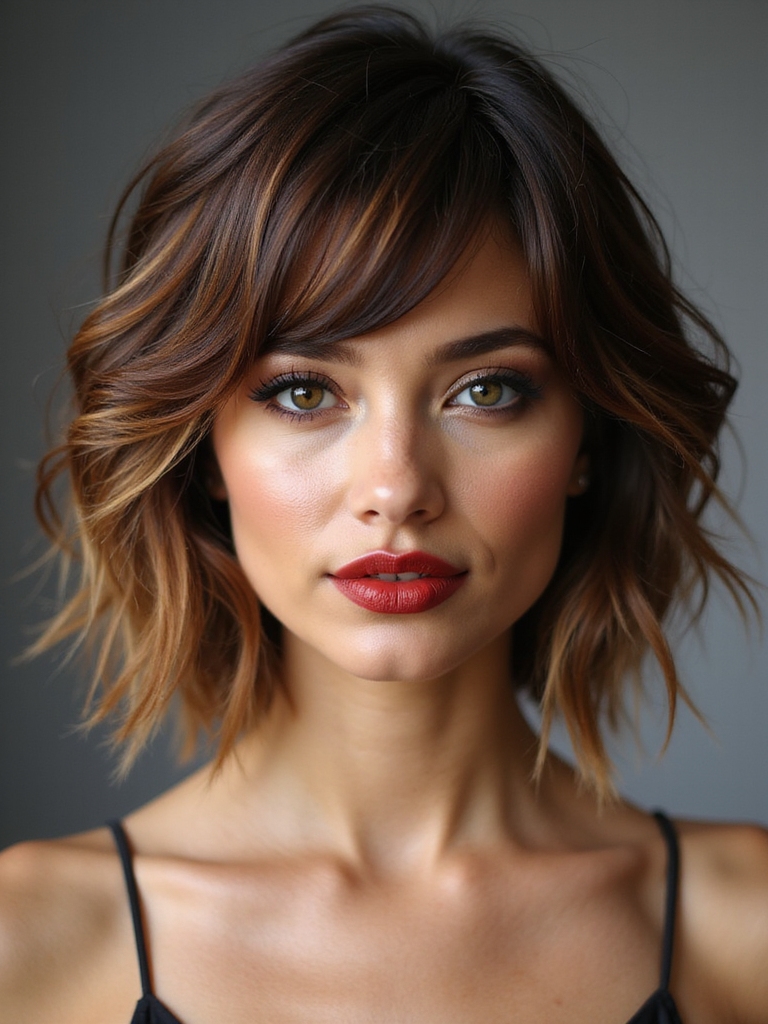 textured chin weighted layered shag