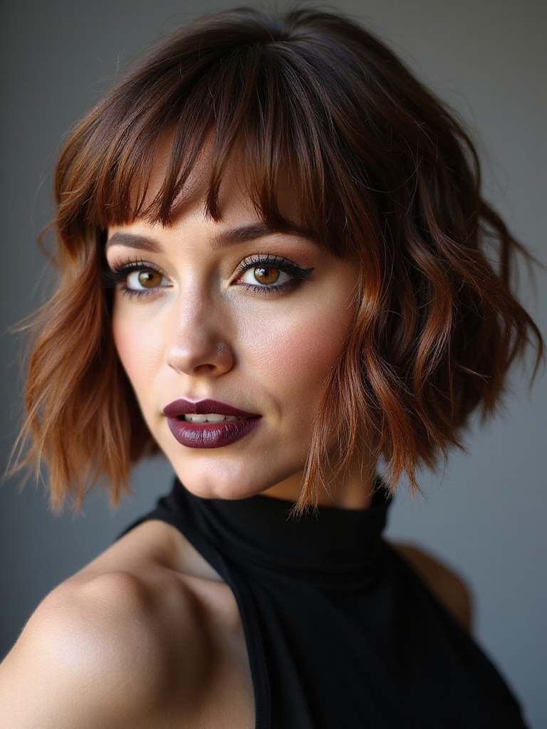 textured choppy bob with micro bangs