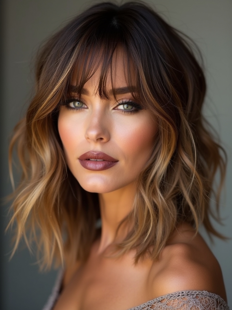 textured long bob with curtain