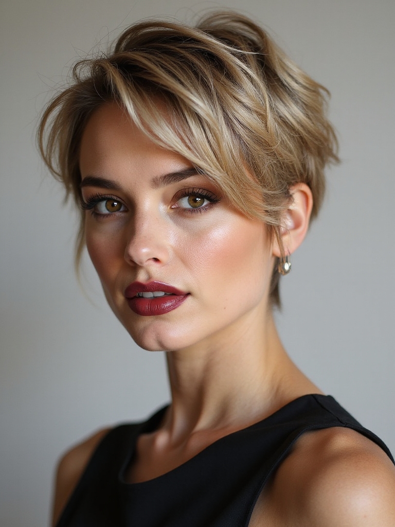 textured pixie with bangs
