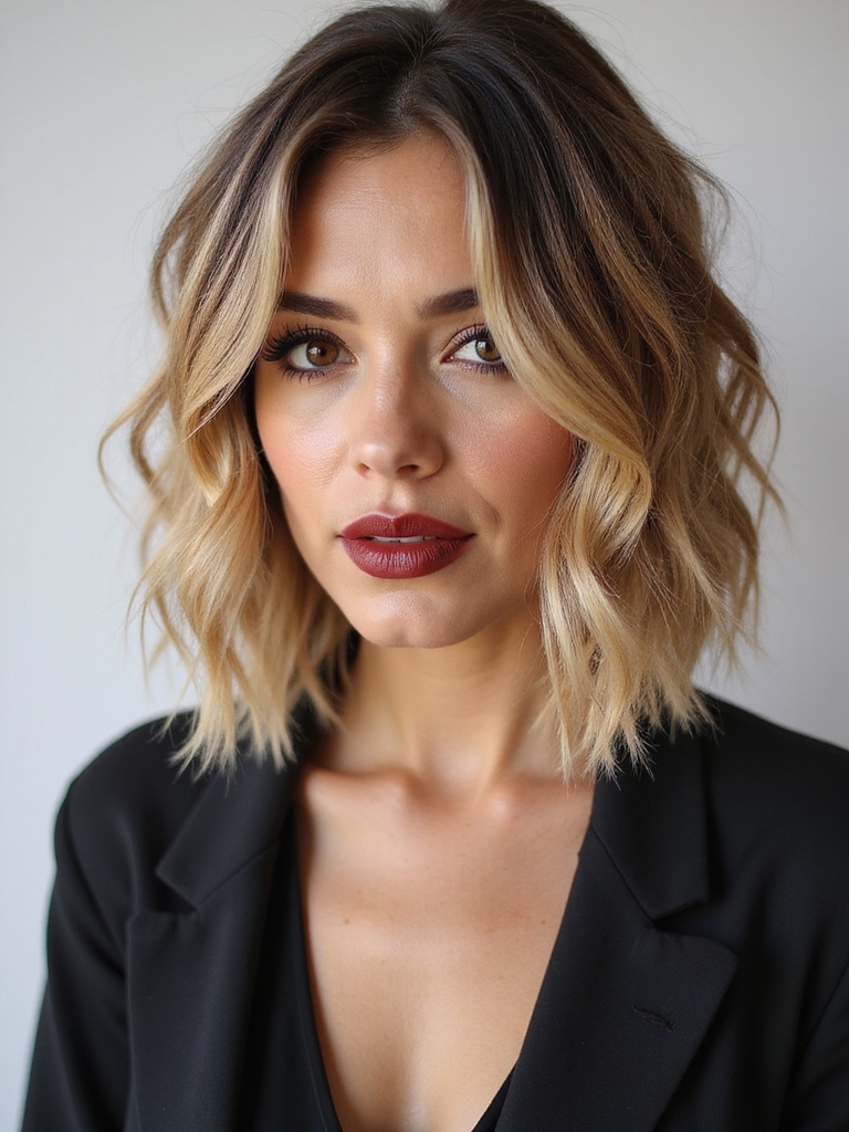 textured shaggy long bob