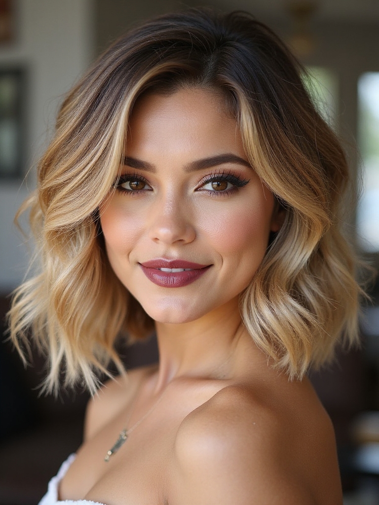textured sun kissed side bob
