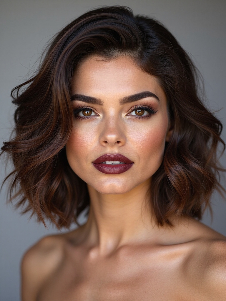 textured wavy chocolate bob