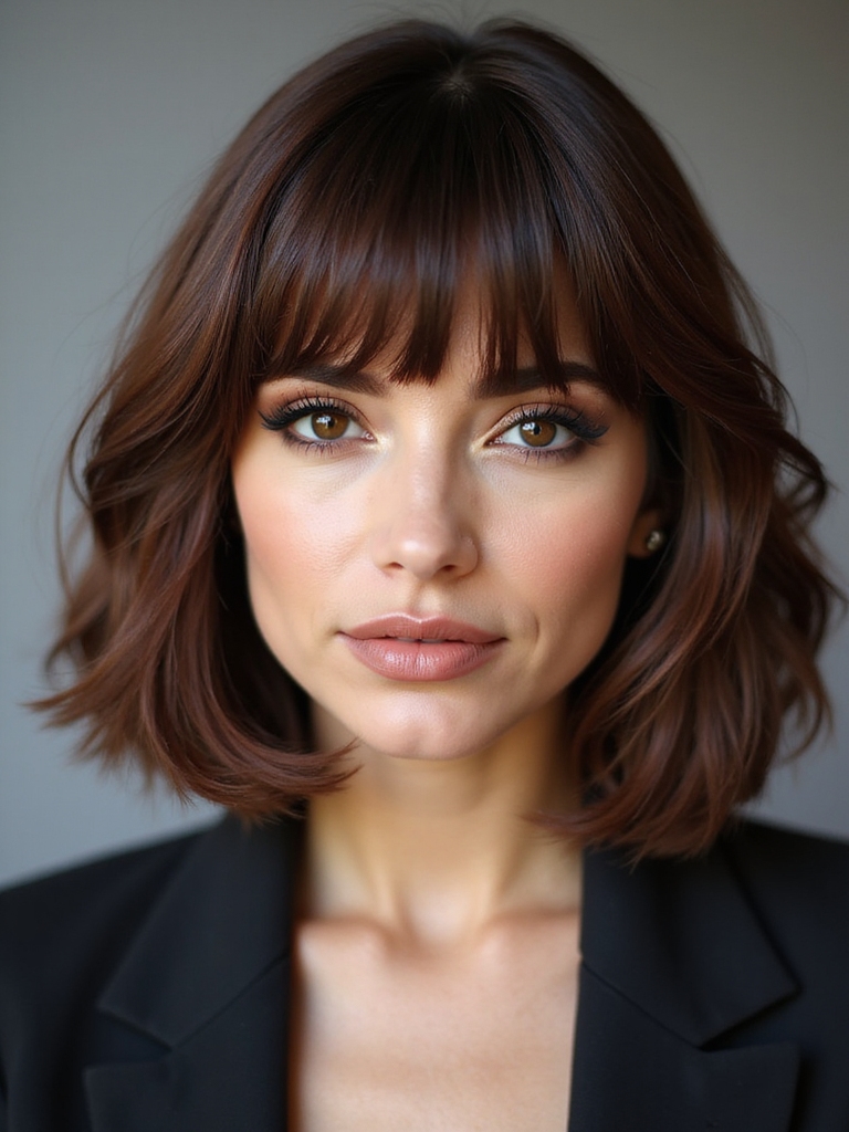 thick bob with curtain bangs