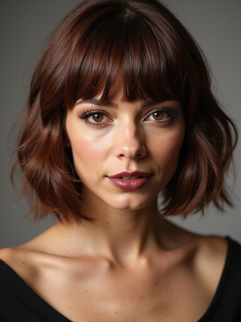 thick textured bob with bangs