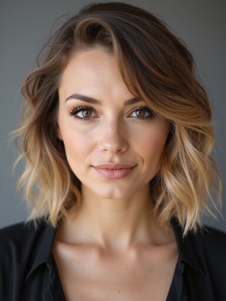 tousled bob with balayage