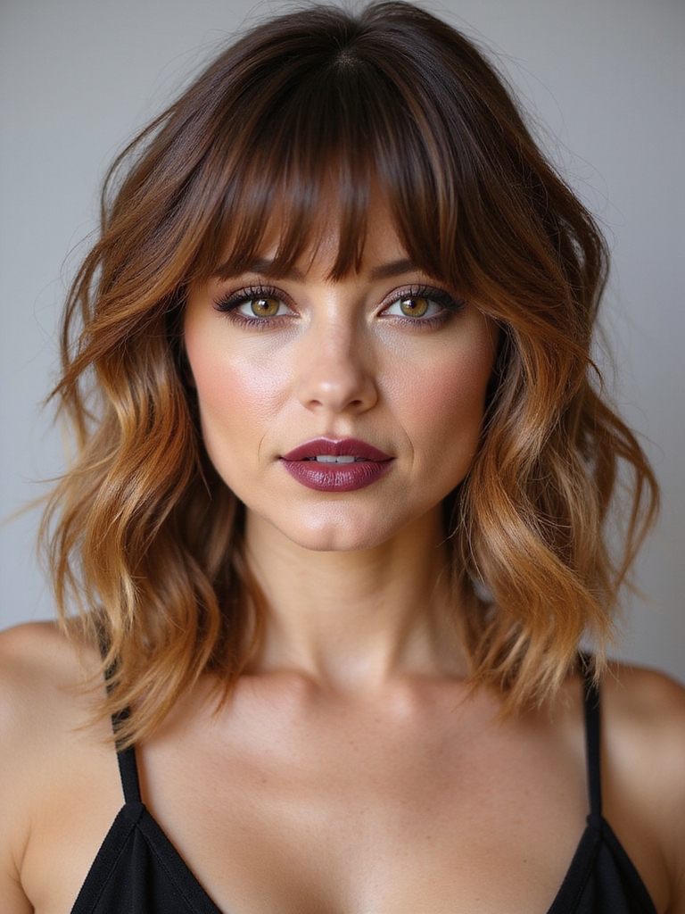 tousled lob with bangs