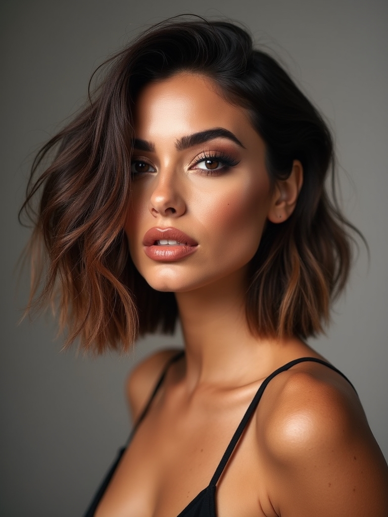 tousled wavy balayage bob