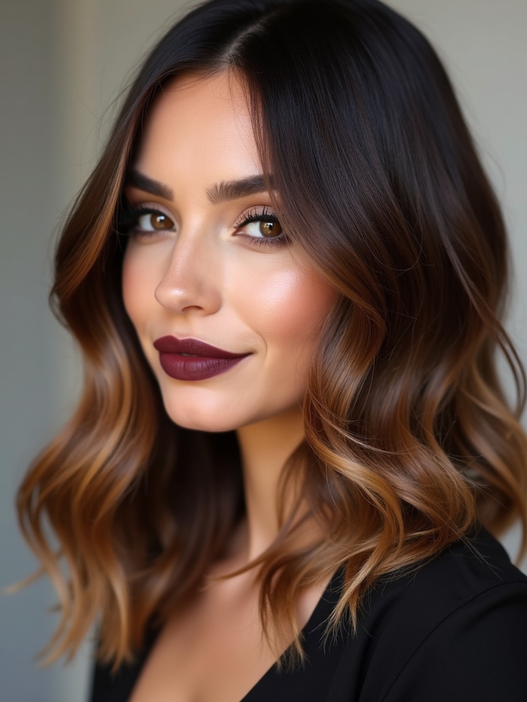 warm multi dimensional chocolate balayage