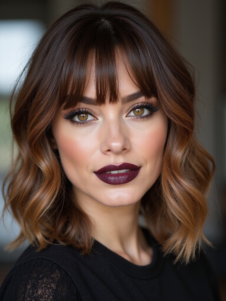 wavy bob with fringe