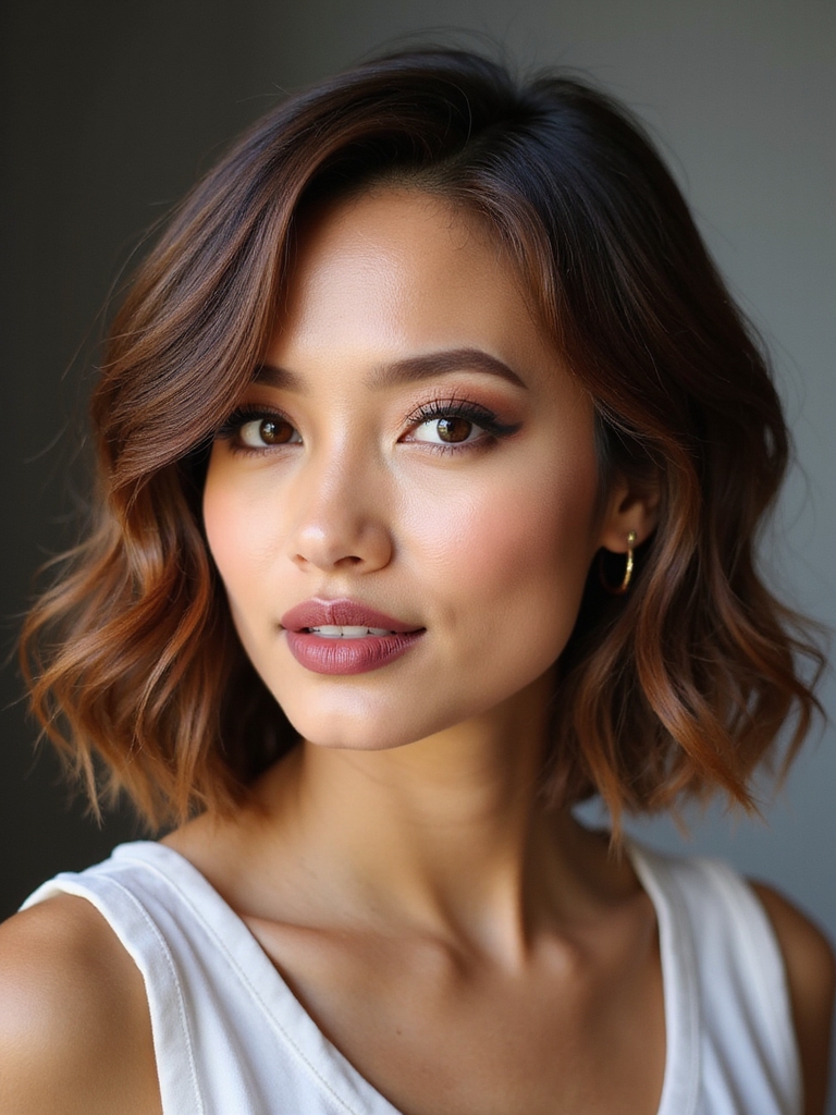 wavy chin length bob with side part