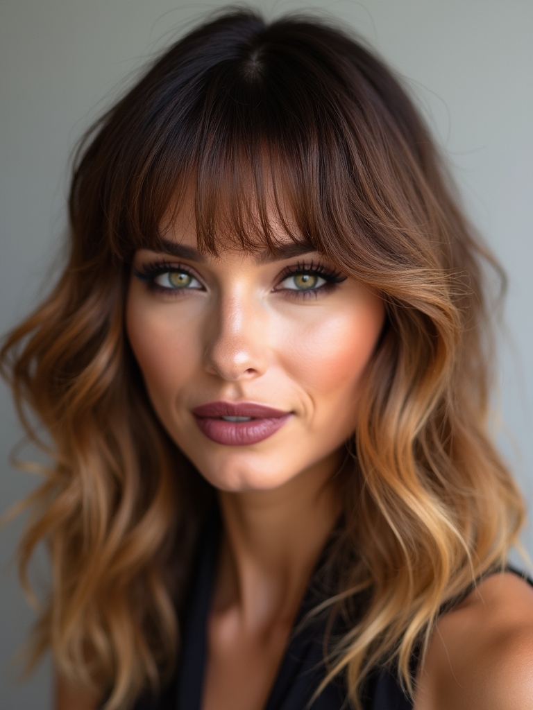 wavy lob with curtain bangs