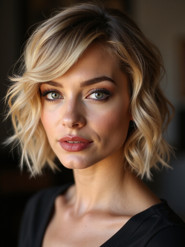 wavy textured layered pixie bob