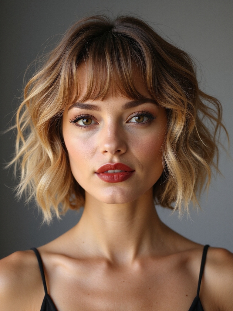wavy tousled bob with curtain