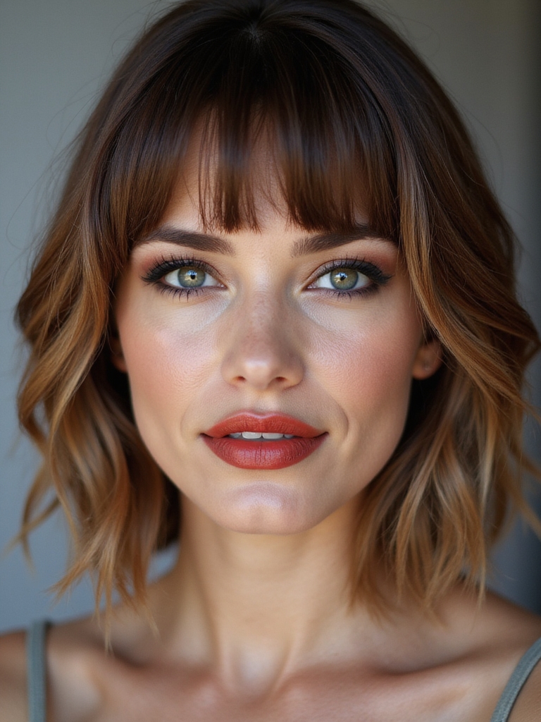 wispy bangs chin length bob